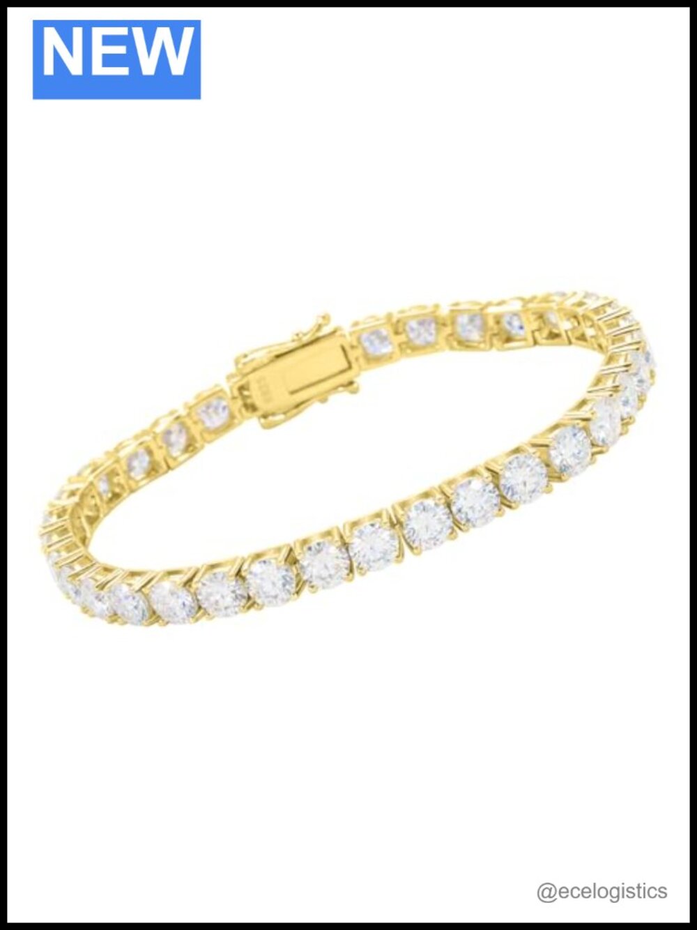 925 Sterling Silver Tennis Bracelet Cubic Zirconia 14k Gold Plated 6.5 inches